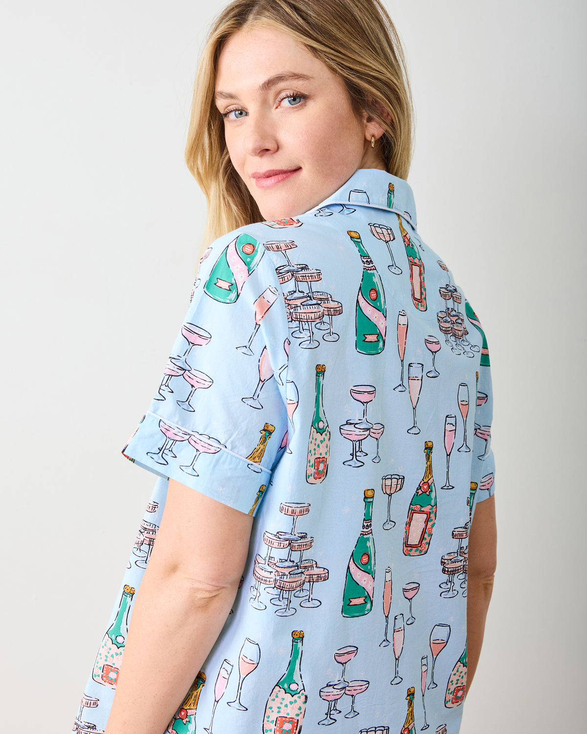 Champagne Tower - Short PJ Set - Soft Blue - Printfresh