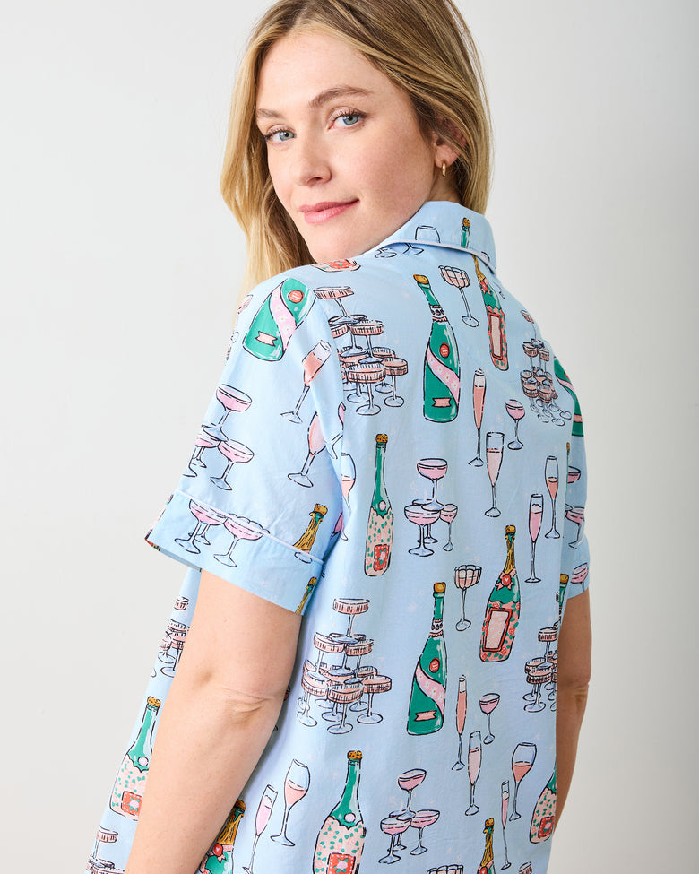 Champagne Tower - Short PJ Set - Soft Blue - Printfresh