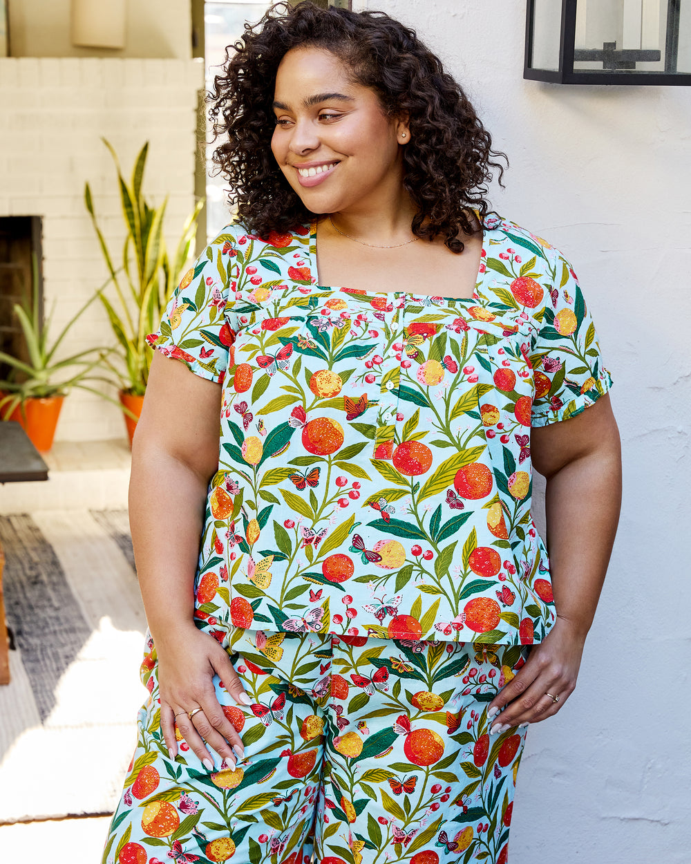 Butterfly Grove - Pintuck Cropped Pant Set - Soft Blue - Printfresh