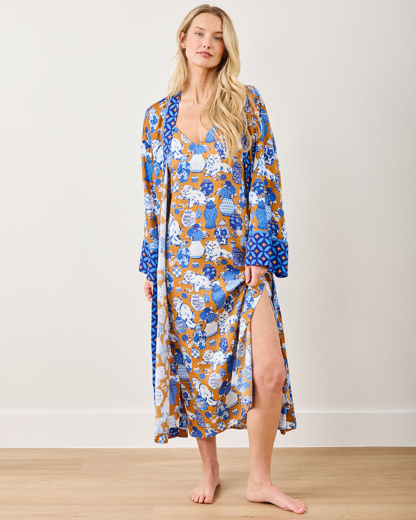 Fancy Cat -  Eco Satin Chic To Sleep Nightie - Tobacco - Printfresh