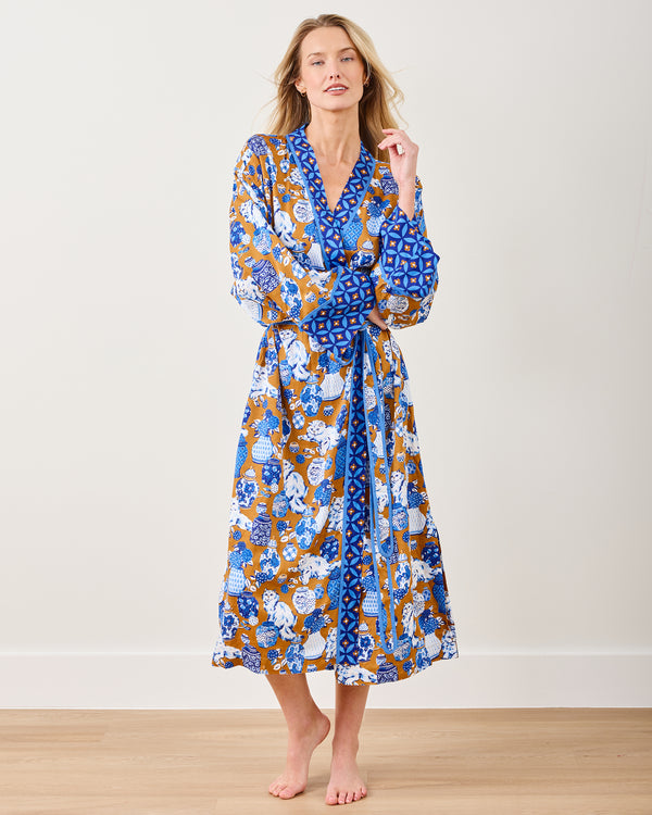 Fancy Cat - Eco Satin Robe - Tobacco - Printfresh