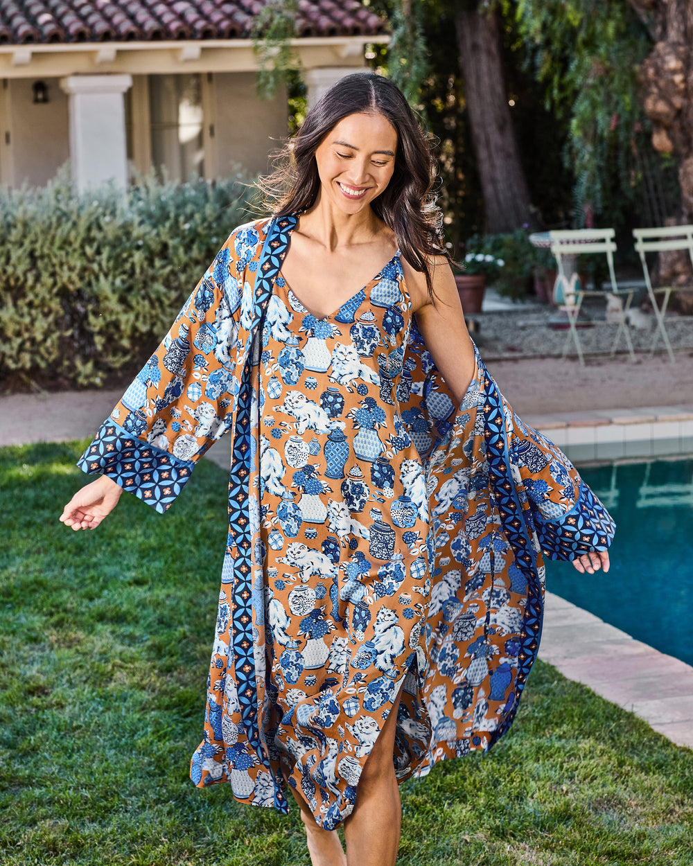 Fancy Cat -  Eco Satin Chic To Sleep Nightie - Tobacco - Printfresh