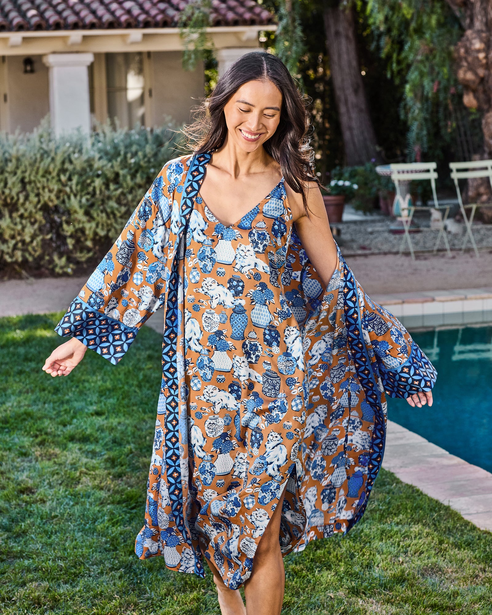 Fancy Cat -  Eco Satin Chic To Sleep Nightie - Tobacco - Printfresh