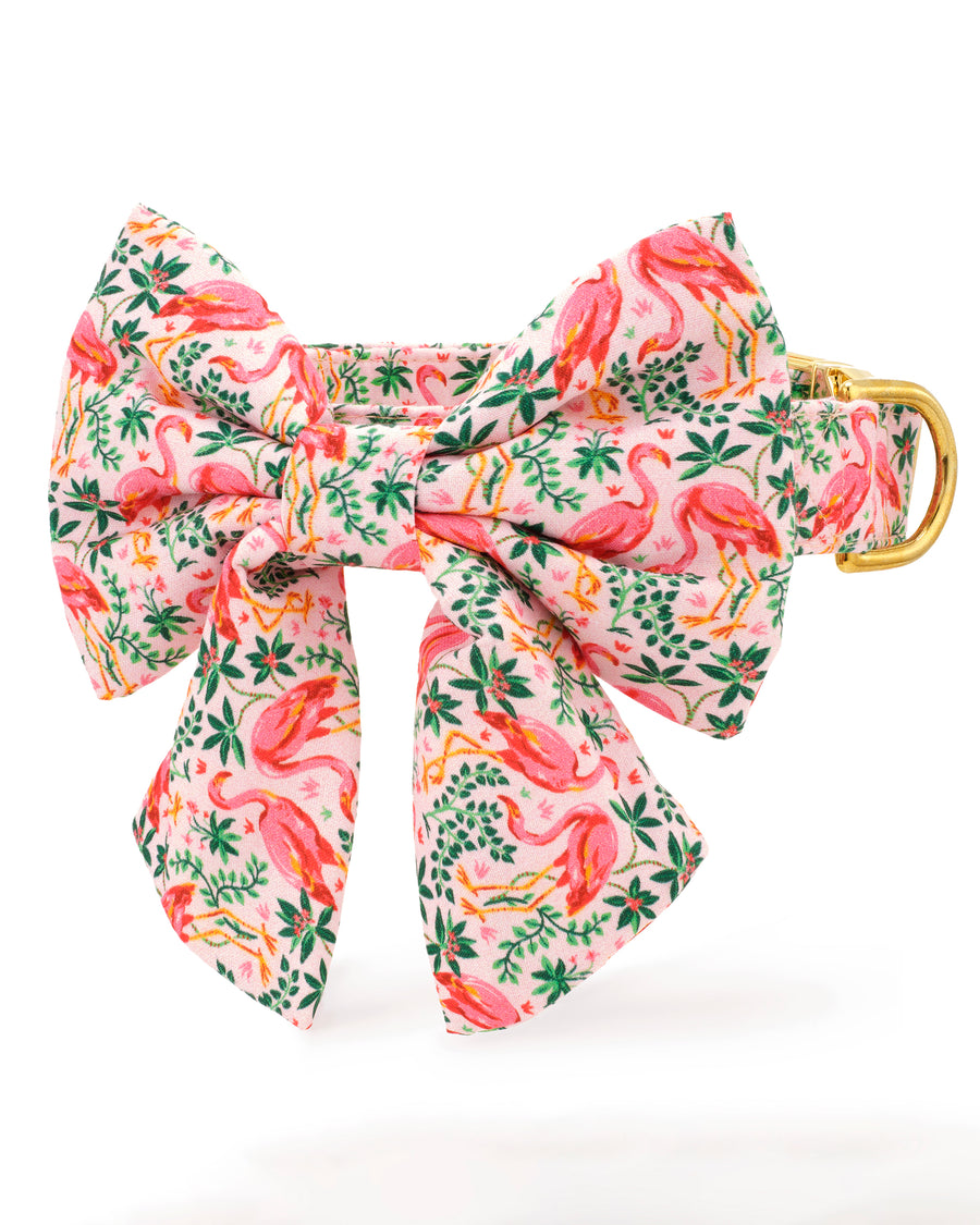 PF x The Foggy Dog Flock of Flamingos - Lady Dog Bow - Rose - Printfresh