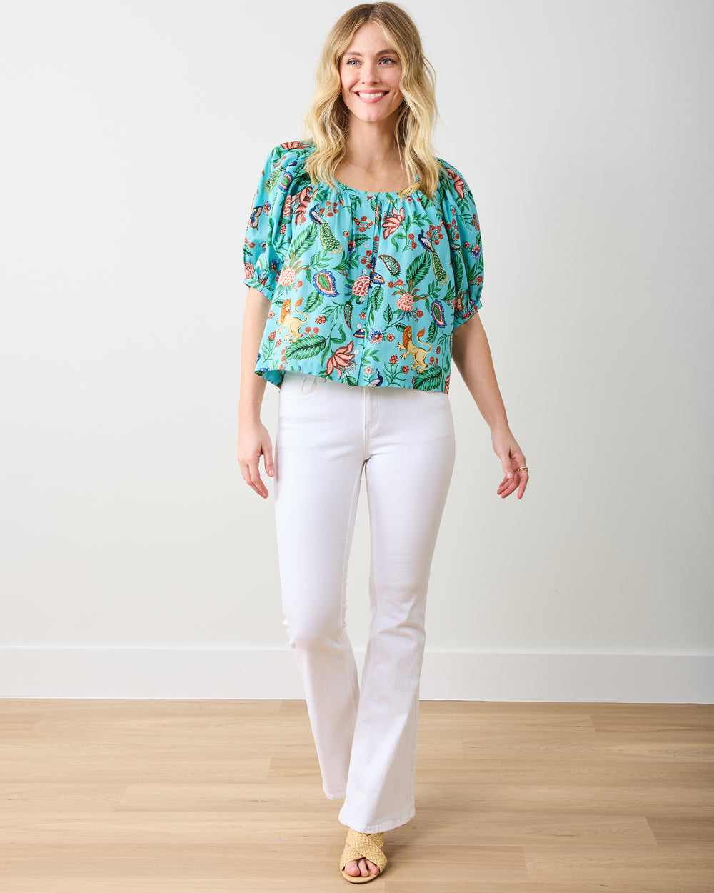 Garden District - Gilmore Blouse - Caribbean Blue - Printfresh