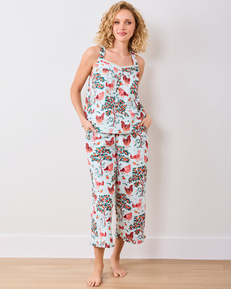 Hen House - Back to Bed Cropped Pant Set - Soft Blue - Printfresh