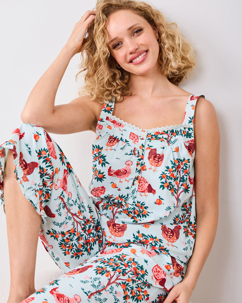 Hen House - Back to Bed Cropped Pant Set - Soft Blue - Printfresh