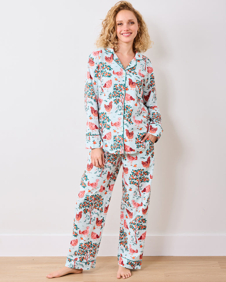 Hen House - Long PJ Set - Soft Blue - Printfresh