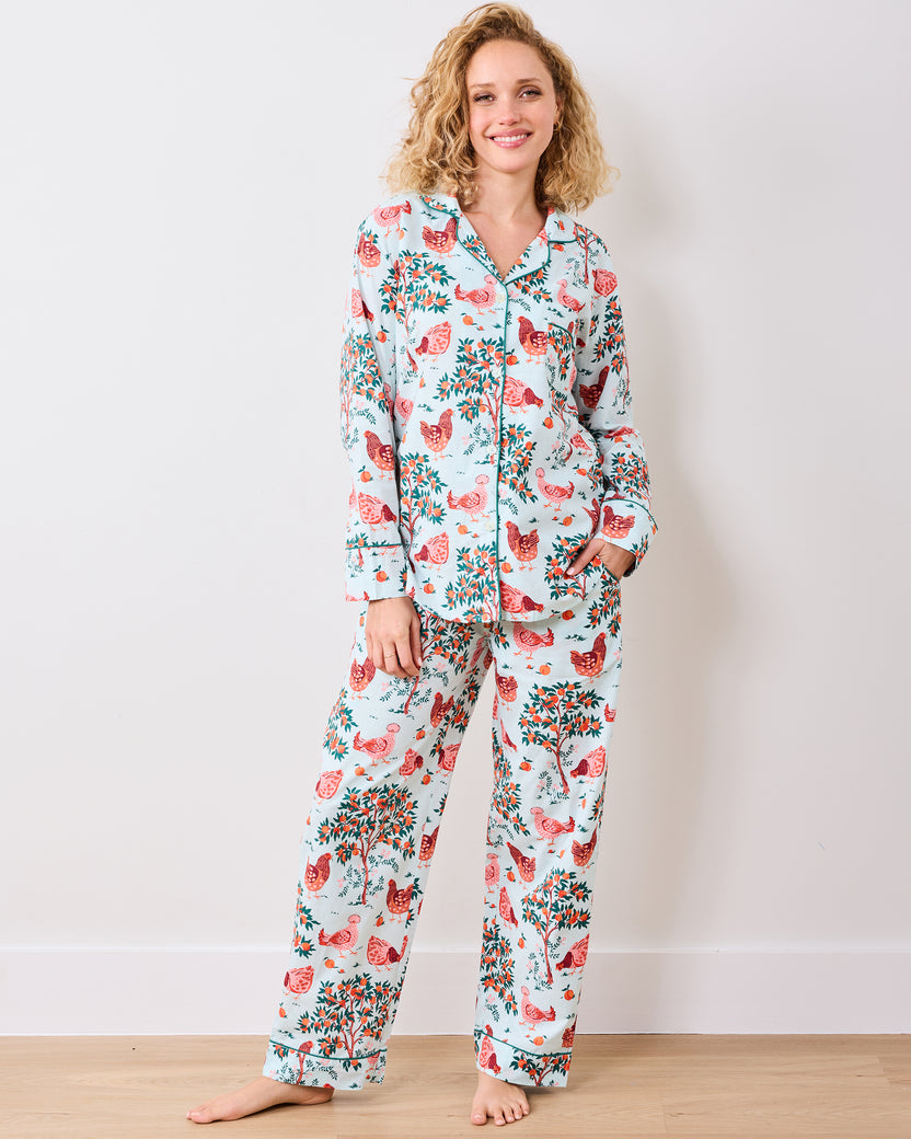 Hen House - Long PJ Set - Soft Blue - Printfresh