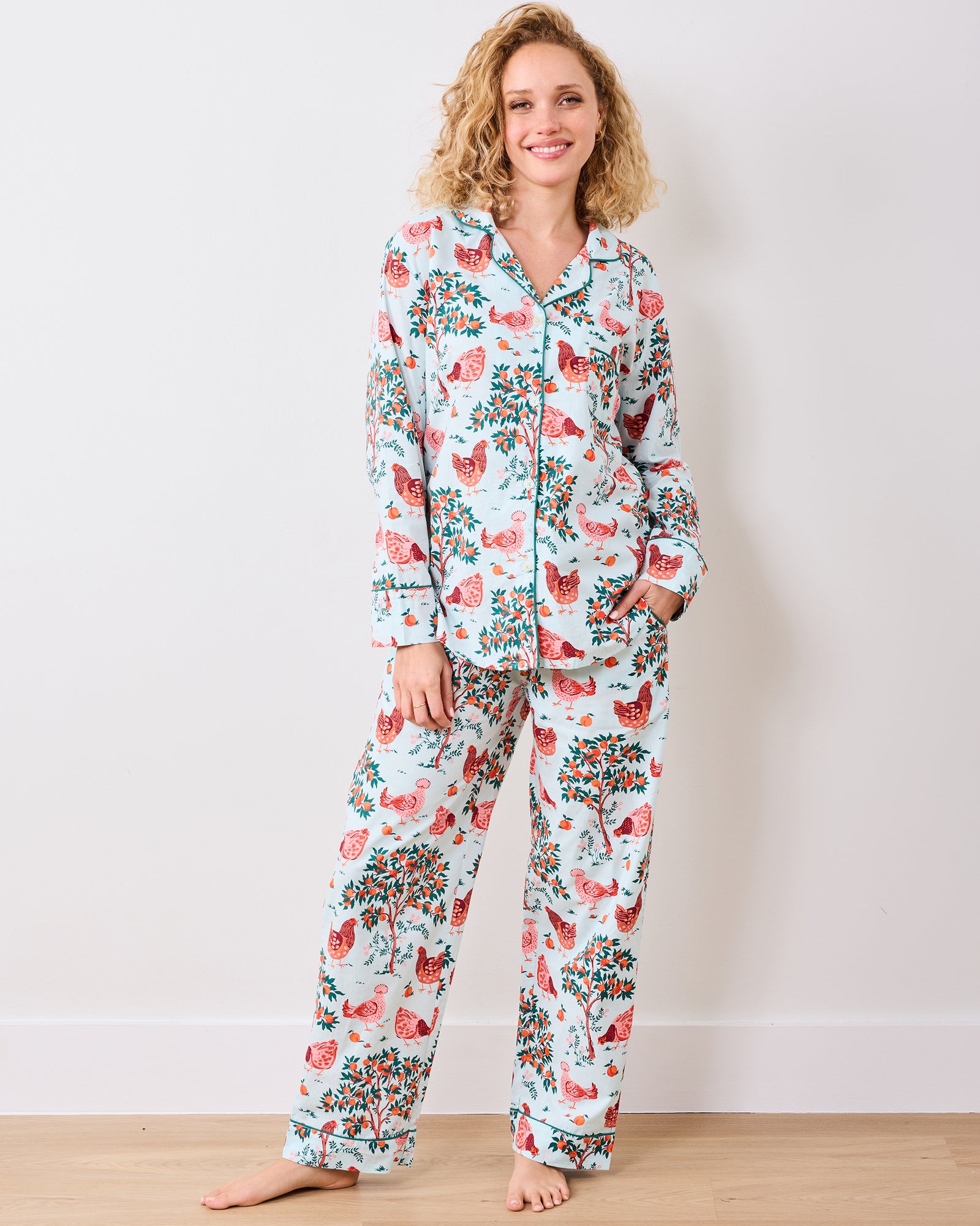 Hen House - Long PJ Set - Soft Blue - Printfresh