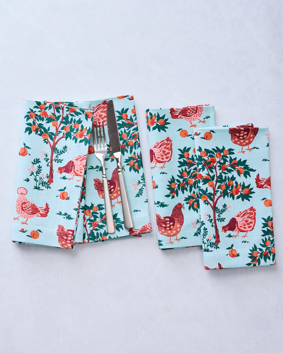 Hen House - Dinner Napkins Set Of 4 - Soft Blue - Printfresh