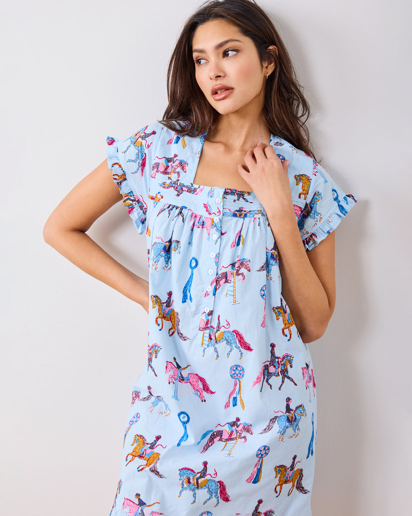 Horse Show - Pintuck Nightgown - Blue Ribbon - Printfresh