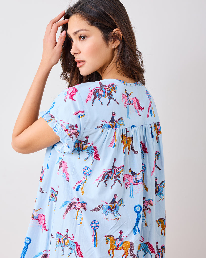 Horse Show - Pintuck Nightgown - Blue Ribbon - Printfresh