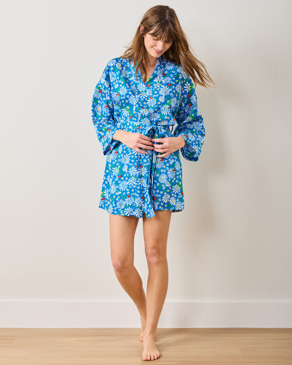 Lucky Daisy - Glam Mini Robe - Deep Cobalt - Printfresh