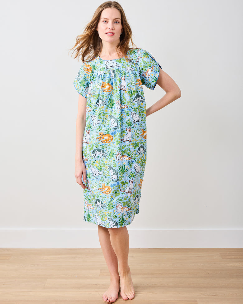 Must Love Cats - Retro Dreams Nightgown - Cornflower - Printfresh