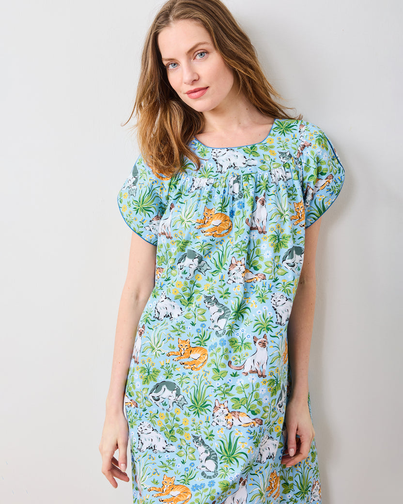 Must Love Cats - Retro Dreams Nightgown - Cornflower - Printfresh