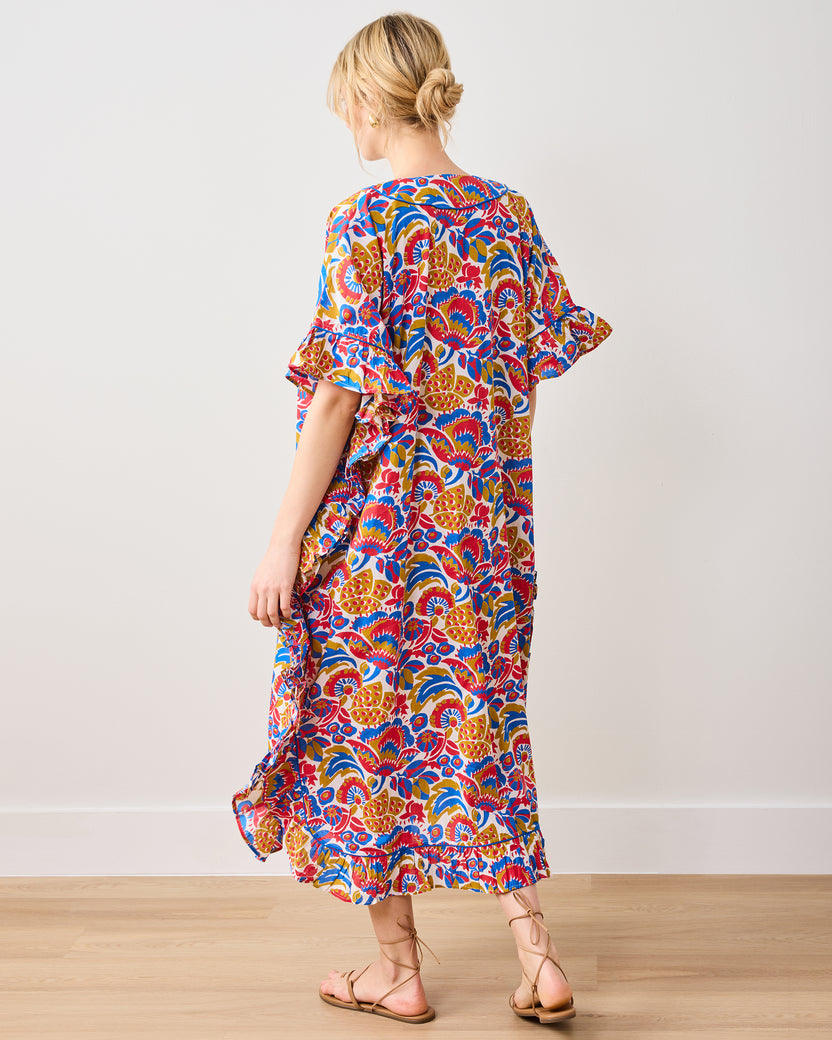PF + Pencil & Paper Co. Bahama Blooms - Harbor Caftan - Blue & Red - Printfresh