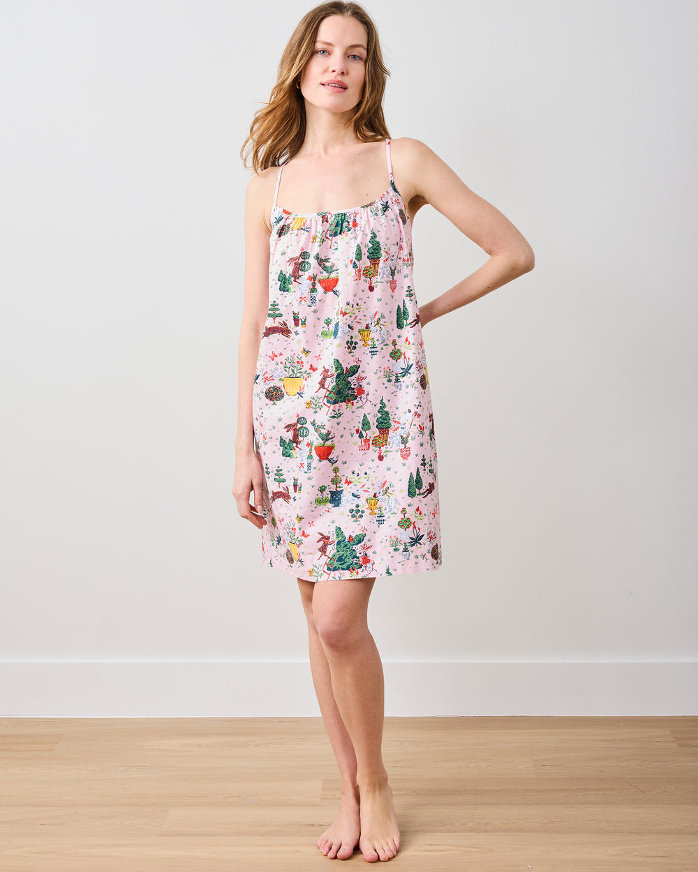 Rabbit Topiary - Cami Nightgown - Easter Pink - Printfresh