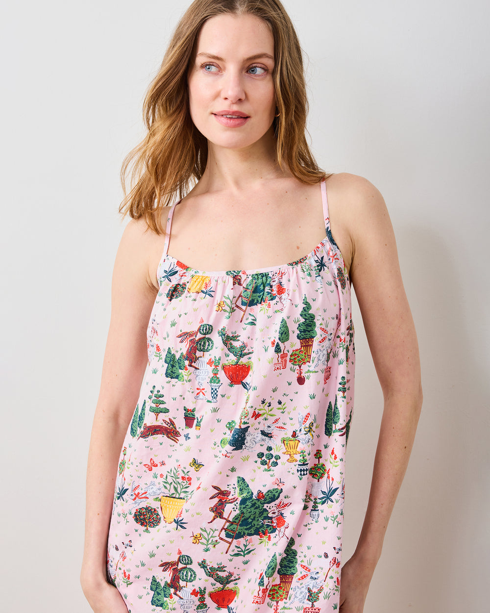 Rabbit Topiary - Cami Nightgown - Easter Pink - Printfresh