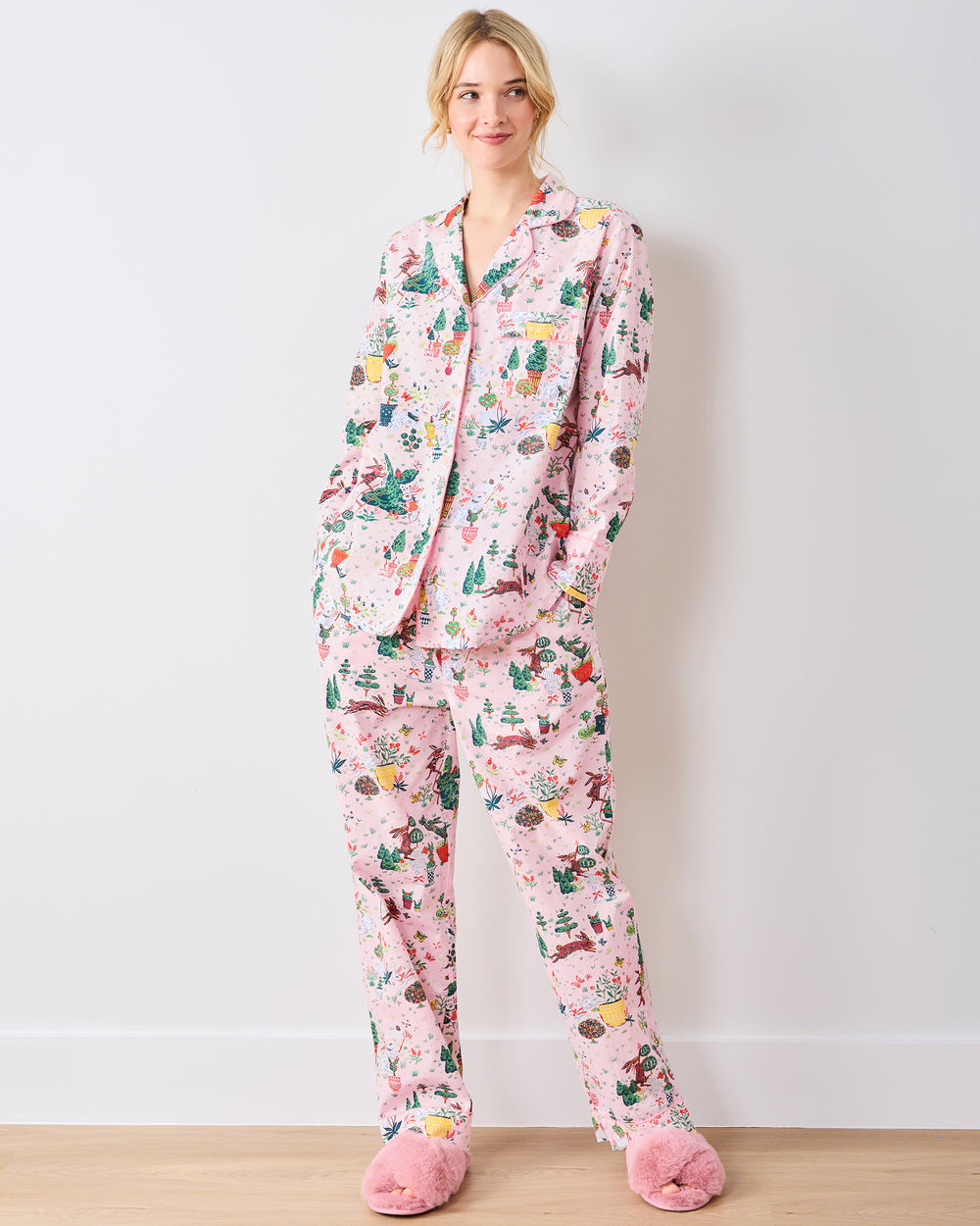 Rabbit Topiary - Long PJ Set - Easter Pink - Printfresh