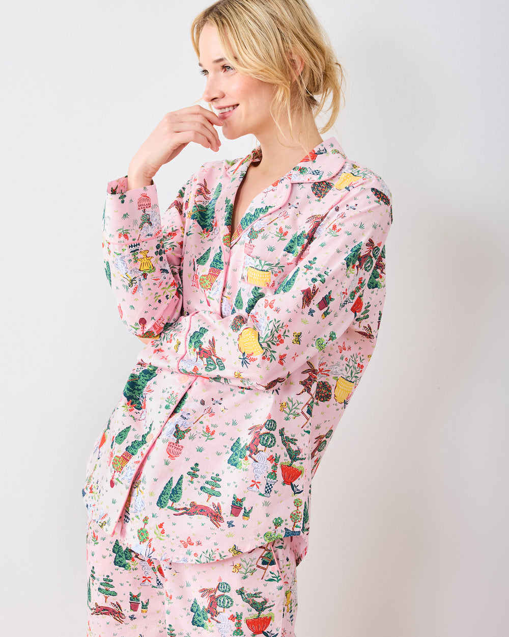 Rabbit Topiary - Long PJ Set - Easter Pink - Printfresh