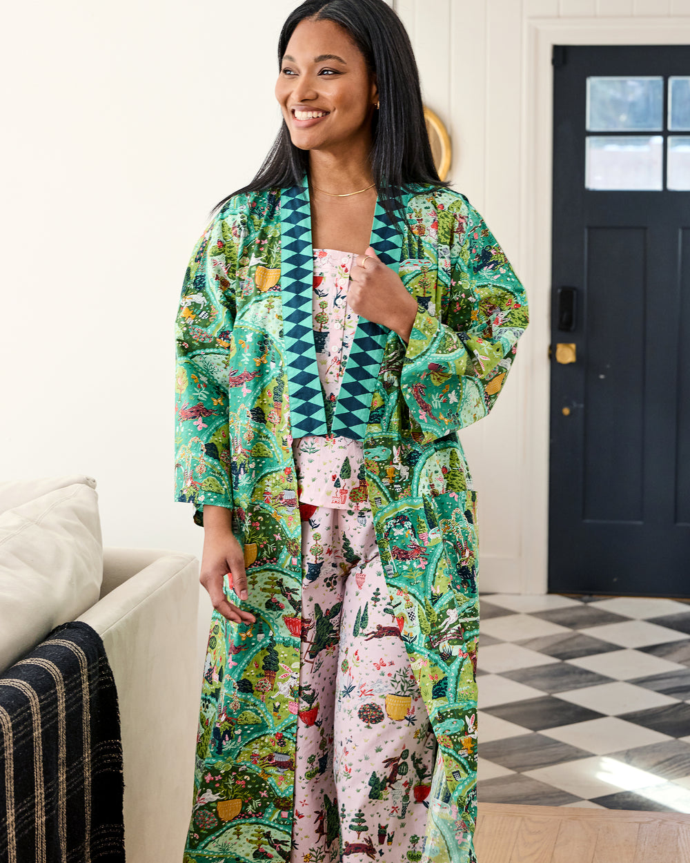 Rabbit Wonderland - Long Robe - Sage - Printfresh