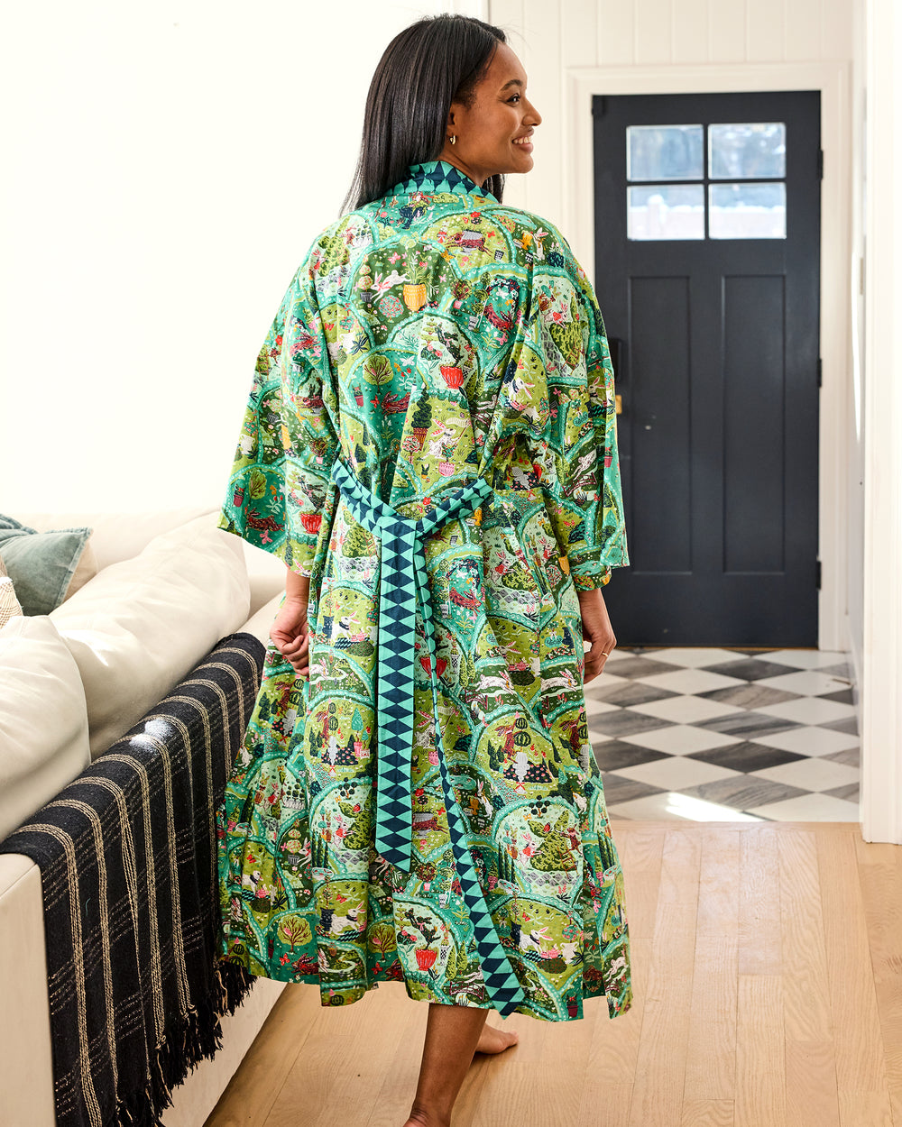 Rabbit Wonderland - Long Robe - Sage - Printfresh