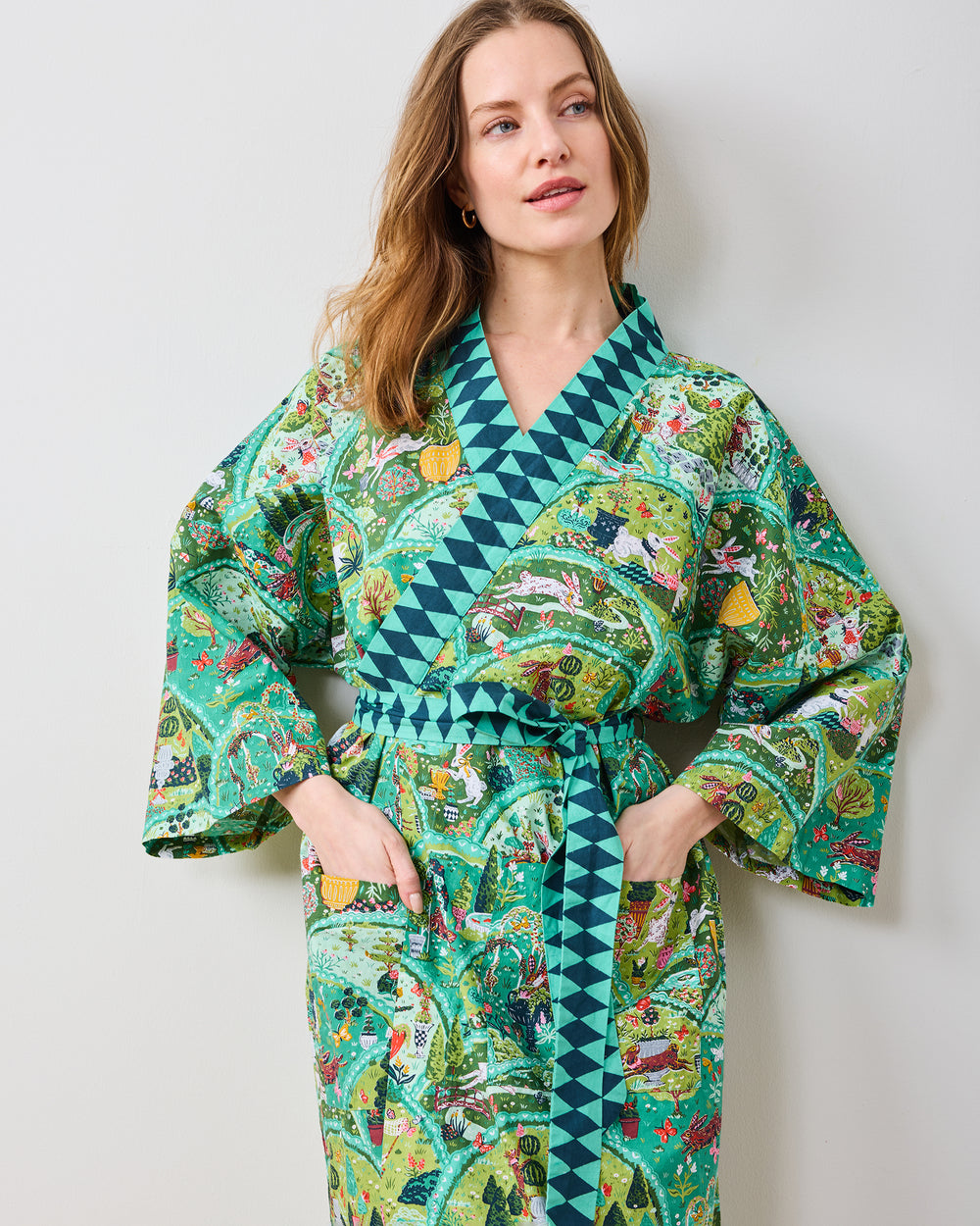 Rabbit Wonderland - Long Robe - Sage - Printfresh