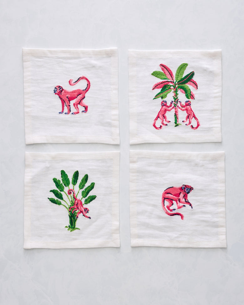 Royal Palms - Cocktail Napkins Set Of 4 - Pink Basil - Printfresh