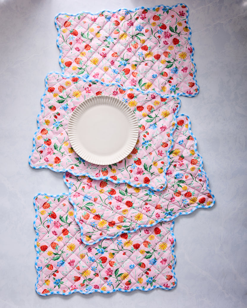 Strawberry Vines - Set of 4 Placemats & Napkins Set - Blush - Printfresh