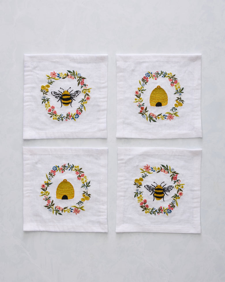 Sweet Bee - Cocktail Napkins Set of 4 - Soft Blue - Printfresh