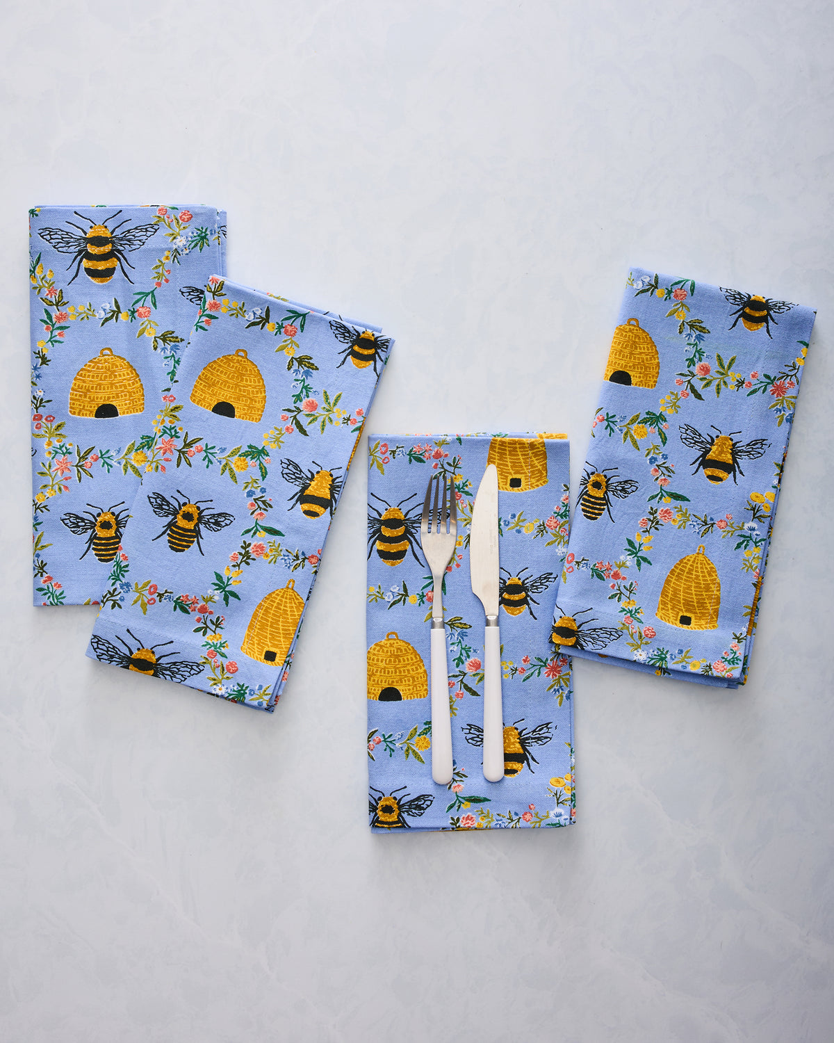 Sweet Bee - Dinner Napkins Set Of 4 - Soft Blue - Printfresh