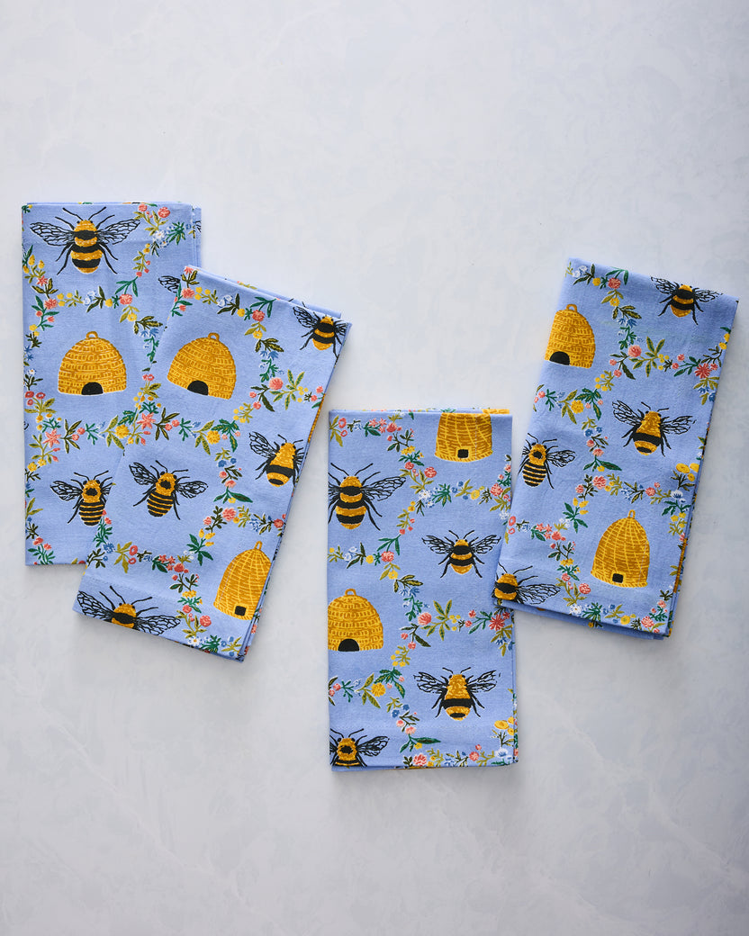 Sweet Bee - Set of 4 Placemats & Napkins Set - Soft Blue - Printfresh