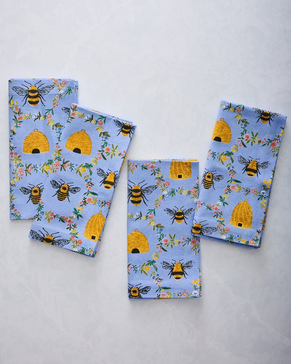 Sweet Bee - Dinner Napkins Set Of 4 - Soft Blue - Printfresh