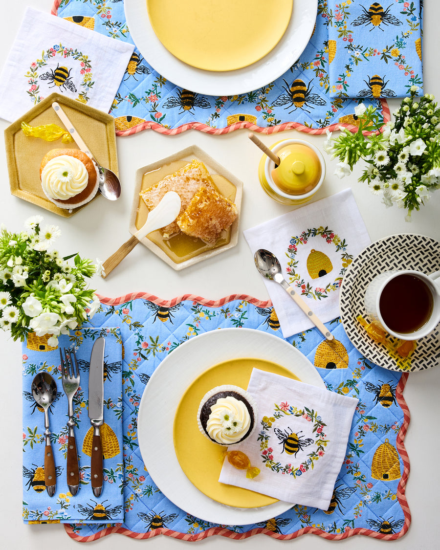 Sweet Bee - Set of 4 Placemats & Napkins Set - Soft Blue - Printfresh