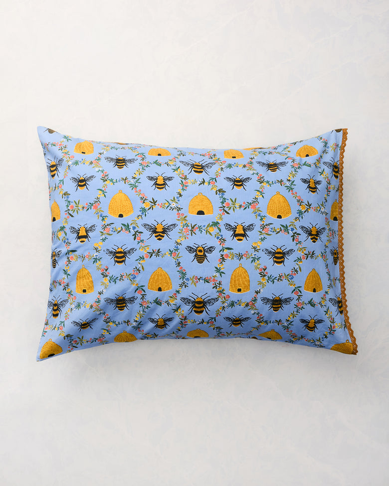 Sweet Bee - Pillowcase Set Of 2 - Soft Blue - Printfresh