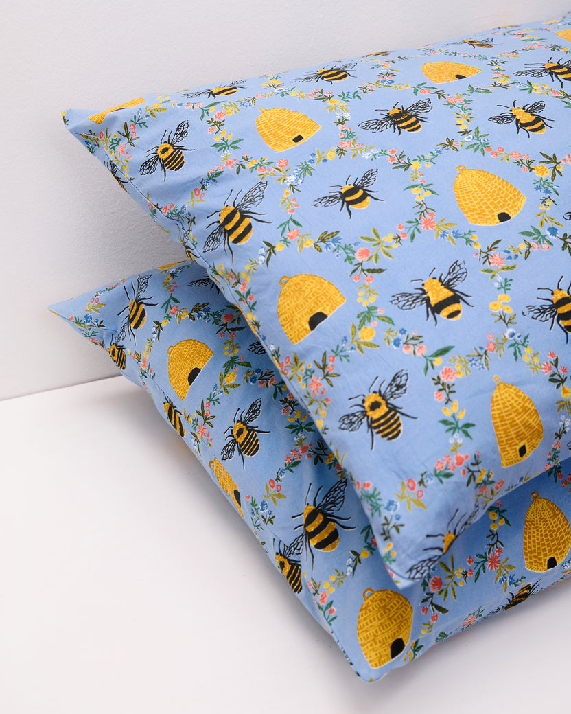 Sweet Bee - Pillowcase Set Of 2 - Soft Blue - Printfresh
