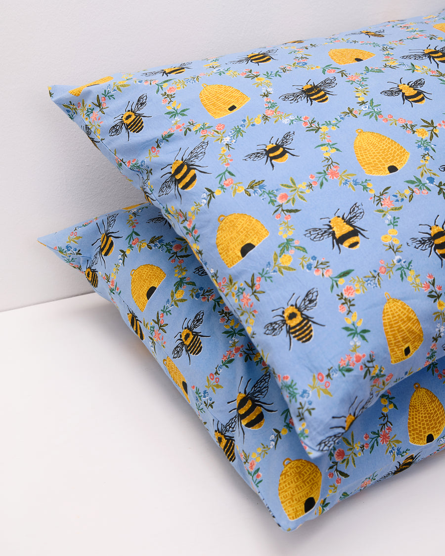 Sweet Bee - Pillowcase Set Of 2 - Soft Blue - Printfresh