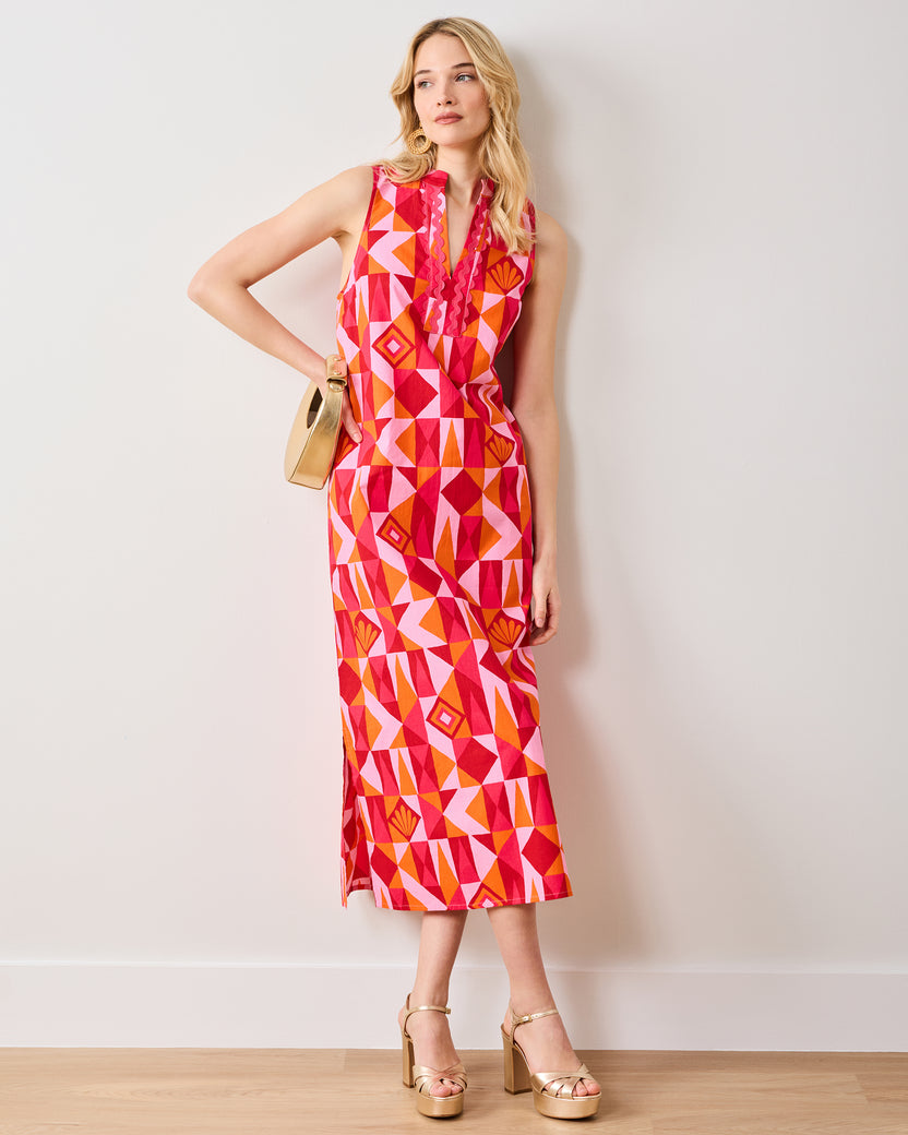 Underwater Mosaic - Ocean View Long Tunic Dress - Pink Crush - Printfresh