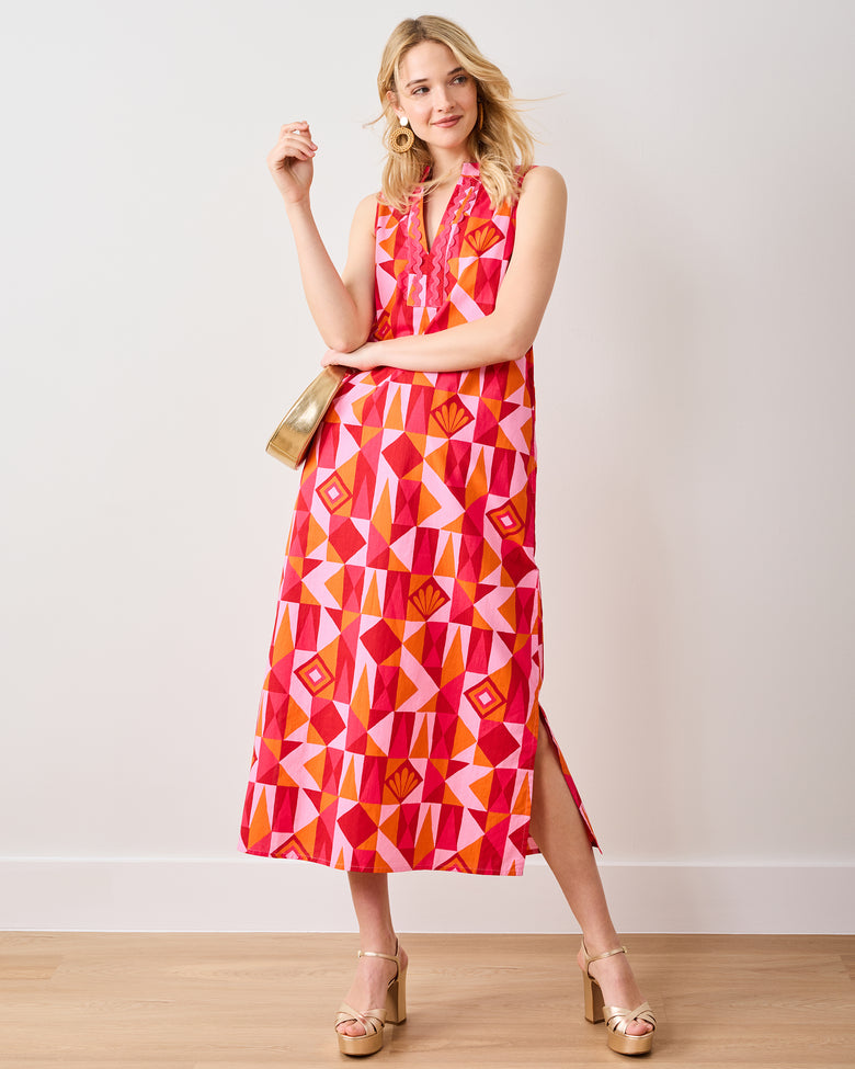 Underwater Mosaic - Ocean View Long Tunic Dress - Pink Crush - Printfresh