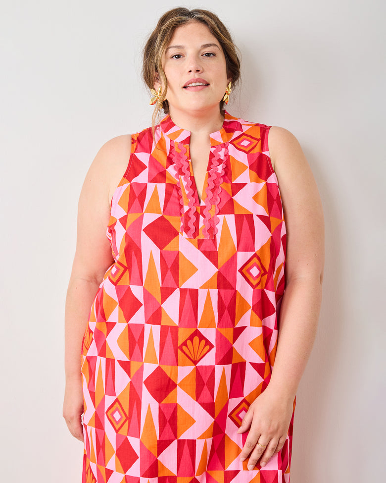 Underwater Mosaic - Ocean View Long Tunic Dress - Pink Crush - Printfresh