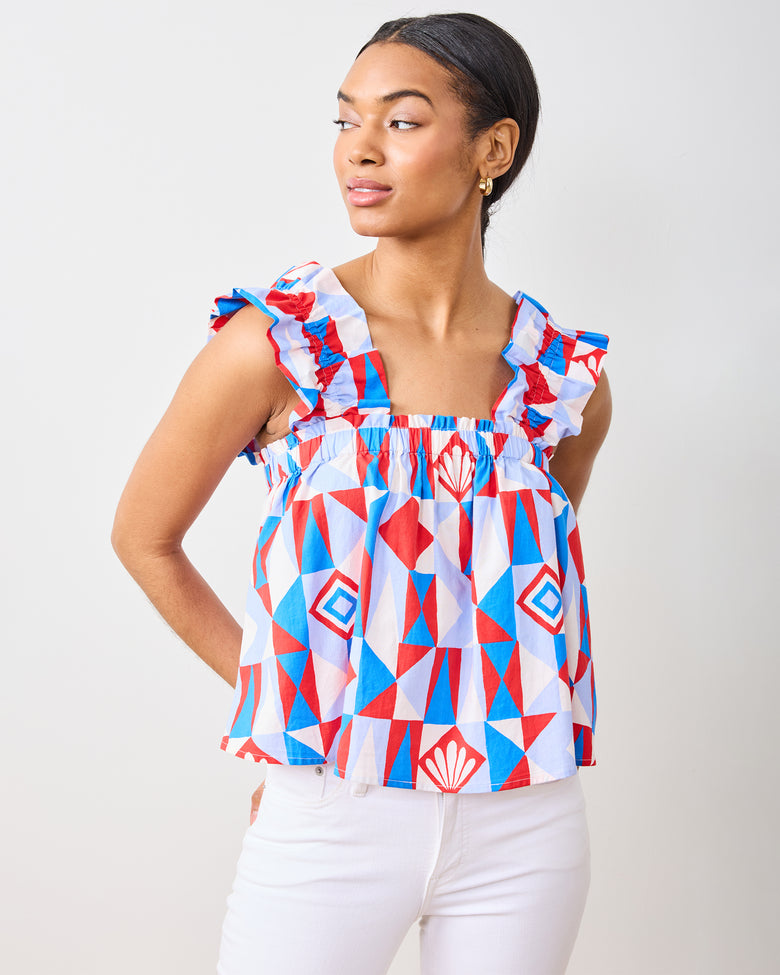 Underwater Mosaic - Maya Top - Retro Red - Printfresh