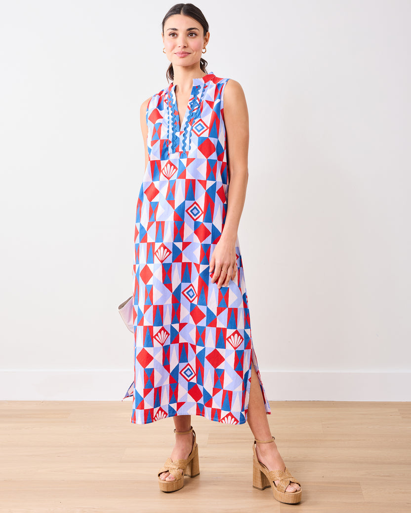 Underwater Mosaic - Ocean View Long Tunic Dress - Retro Red - Printfresh