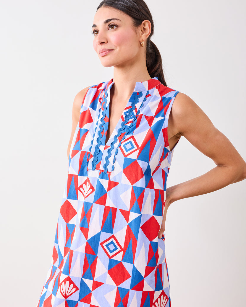 Underwater Mosaic - Ocean View Long Tunic Dress - Retro Red - Printfresh