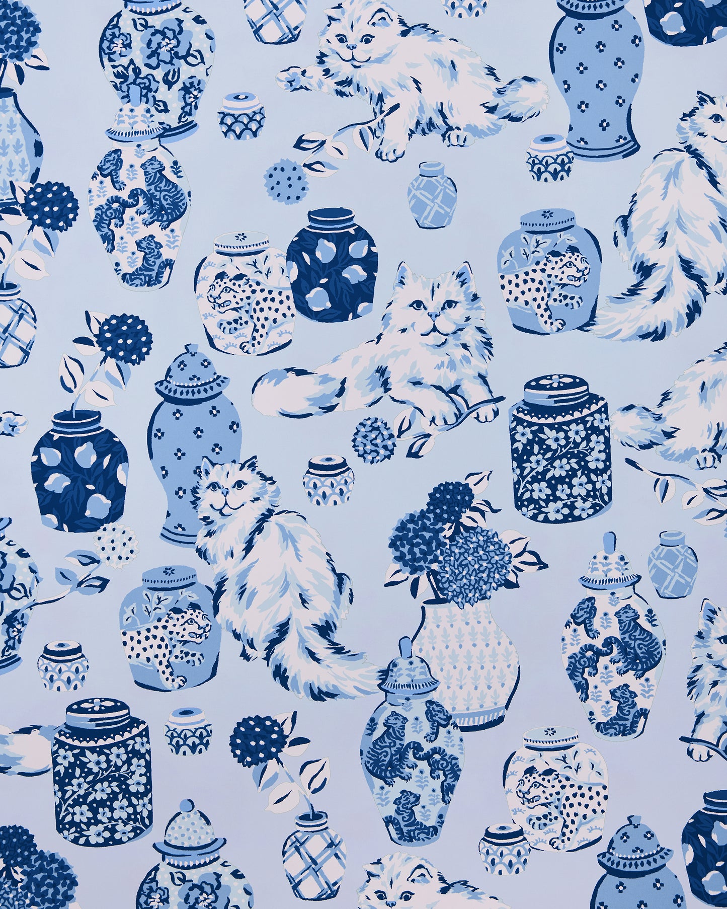Fancy Cats - Peel & Stick Wallpaper - Blue - Printfresh