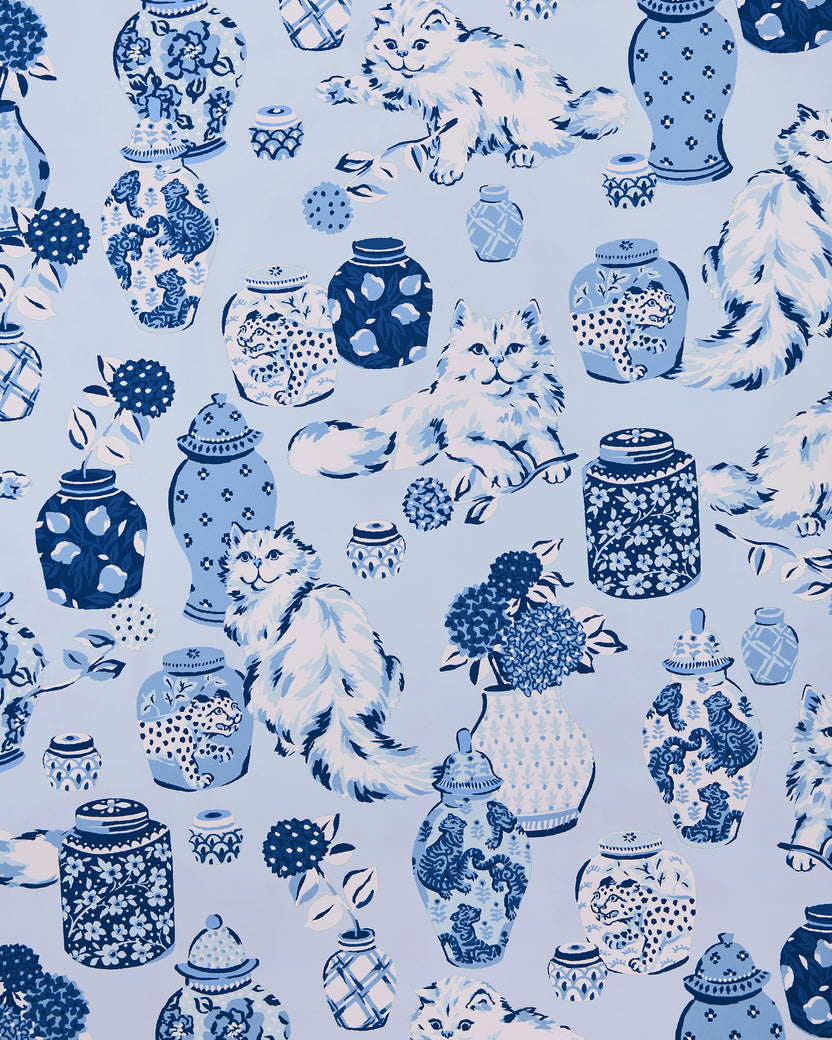 Fancy Cats - Peel & Stick Wallpaper - Blue - Printfresh