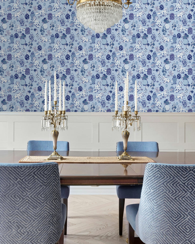 Fancy Cats - Peel & Stick Wallpaper - Blue - Printfresh