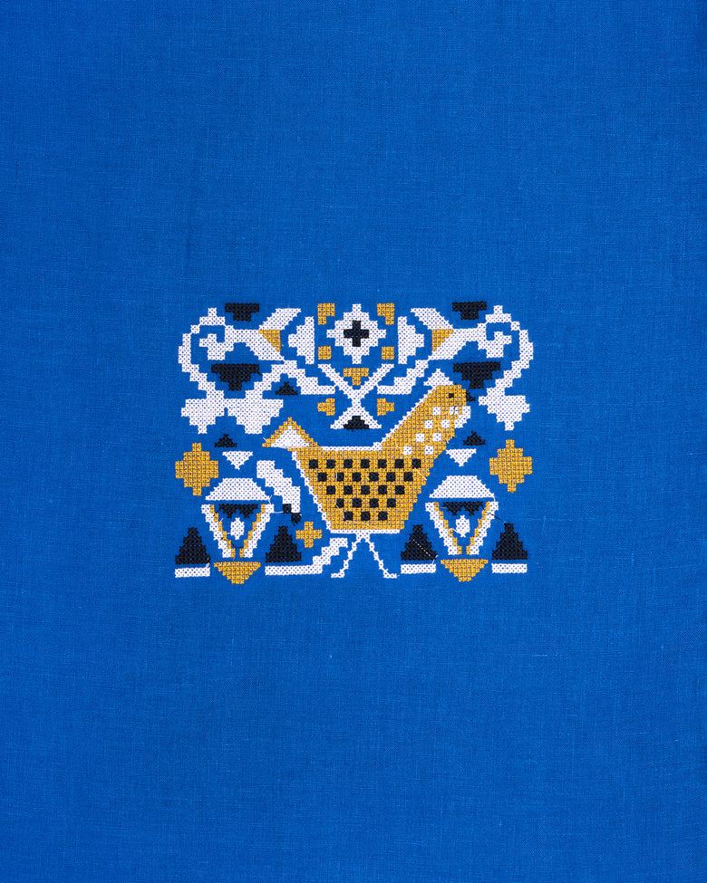 PF + Pencil & Paper Co. Embroidered Hens - Lillian Dress - Cobalt - Printfresh