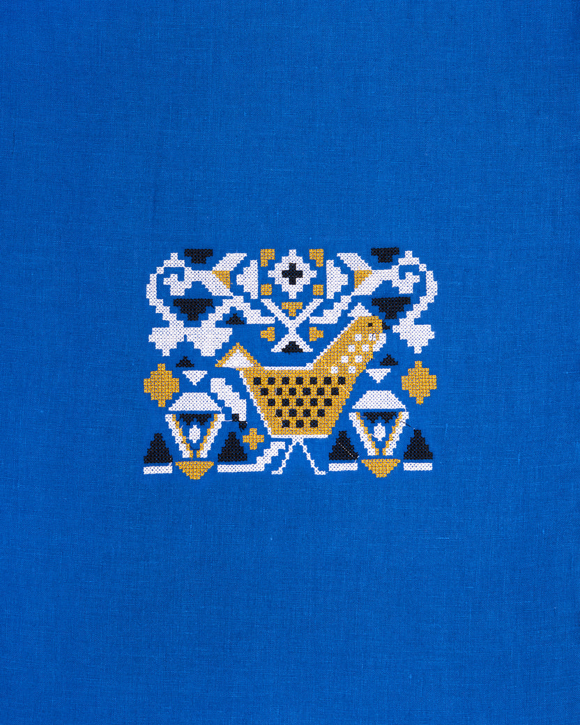 PF + Pencil & Paper Co. Embroidered Hens - Lillian Dress - Cobalt - Printfresh