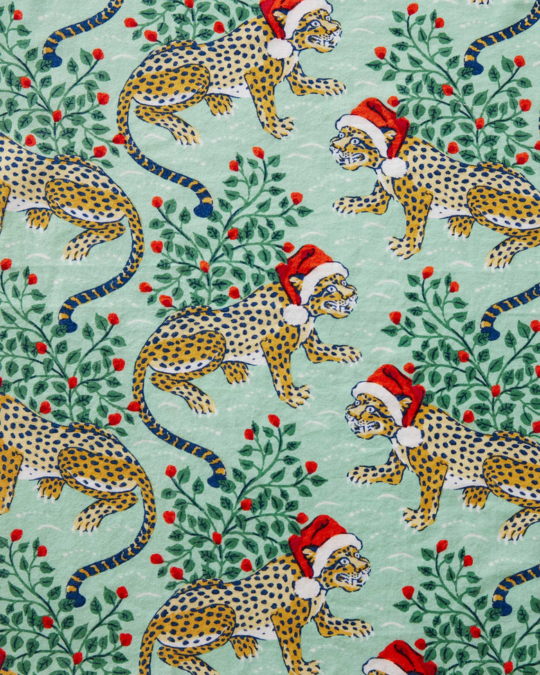 Holly Jolly Bagheera - Flannel Pajama Pants - Frosted Mint - Printfresh